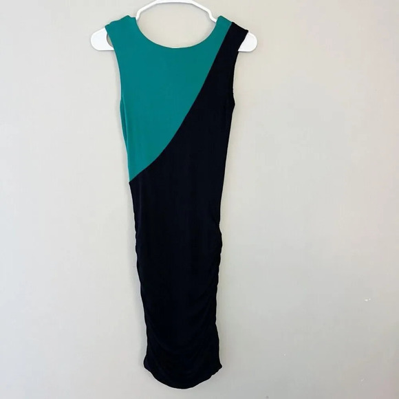 BCBGMAXAZRIA Womens Black Green Bodycon Dress Small Colorblock Sleeveless - Picture 3 of 8